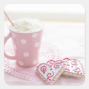 Sticker Carré Saint Valentin's Heart Love Cookies Hot Chocolate