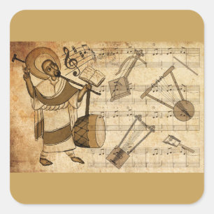 Sticker Carré Saint Yared et l'instrument de musique éthiopien