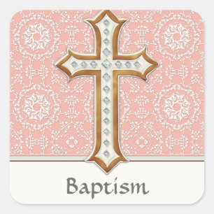 Sticker Carré Sainte Première Communion Gold Croix de dentelle