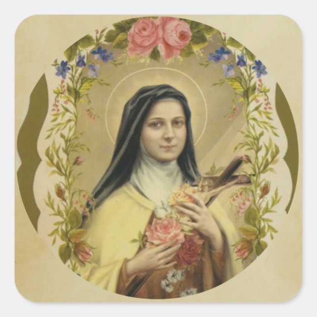 Sticker Carré Sainte Thérèse de l'Enfant Jésus Petite Fleur (Devant)