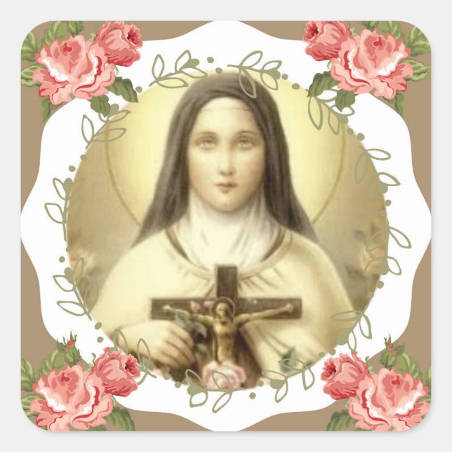 Sticker Carré Sainte Thérèse de l'Enfant Jésus Petite Fleur (Devant)