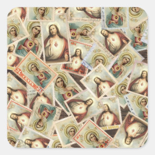 Sticker Carré Sainte Vierge Marie Sacré Coeur Postage