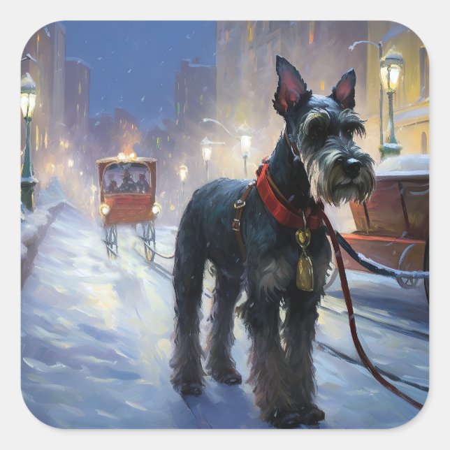 Sticker Carré Saison de Noël des Schnauzer miniatures (Devant)