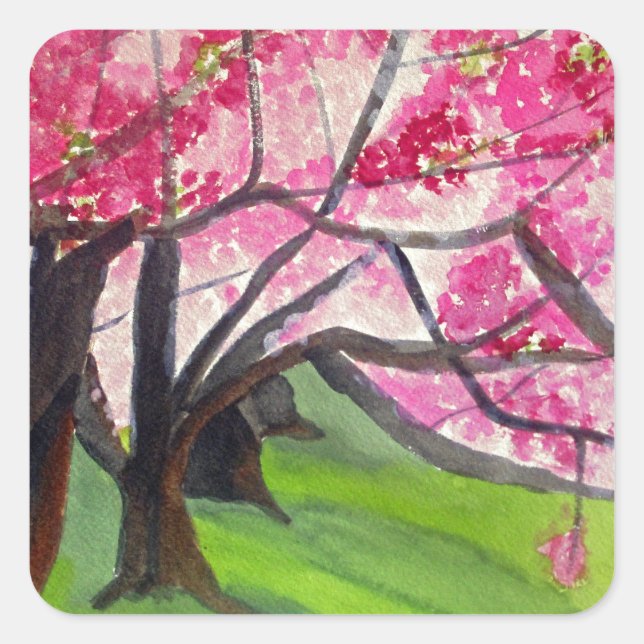 Sticker Carré Sakura art japonais de fleurs de cerisier (Devant)