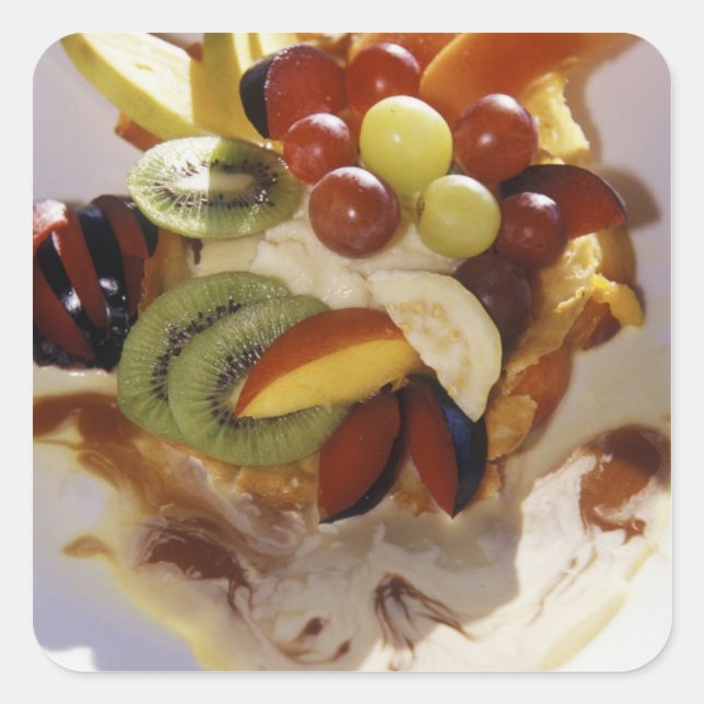 Sticker Carré Salade de fruits avec glace. (Devant)