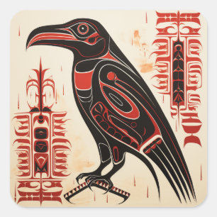Sticker Carré Salish natif pacifique northwestern style art rave