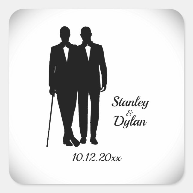 Sticker Carré Salles de Mariage gay avec nom et date (Devant)