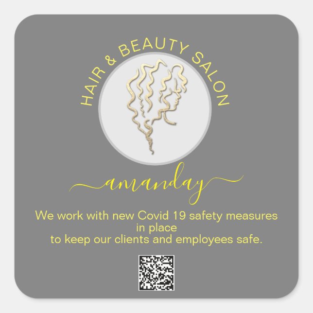 Sticker Carré Salon de beauté Coin cheveux rouvrir Logo Coiffure (Devant)