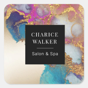 Sticker Carré salon d'or aquarelle et monogramme spa