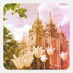 Sticker Carré Salt Lake City, Utah Mormon Temple Art