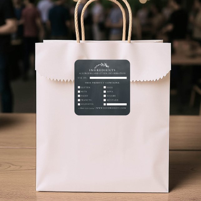 Sticker Carré Salubrité des aliments Allerges produit artisanal  (product packaging sticker artisan business gift blackboard handmade homemade ingredients list)