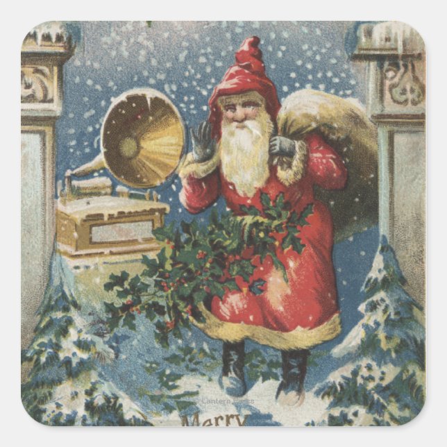 Sticker Carré Salutation de NoëlPère Noël et Joueur de disques (Devant)