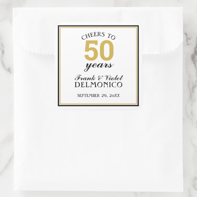 Sticker Carré Salutations à 50 ans Mariage Anniversaire Or (Sac)