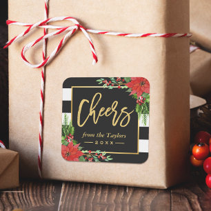 Sticker Carré Salutations à un Jour de l'An Gold Script Poinsett