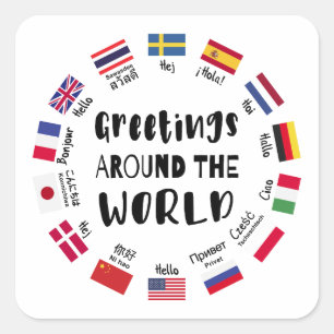 Sticker Carré Salutations autour du monde, Bonjour dans toutes l