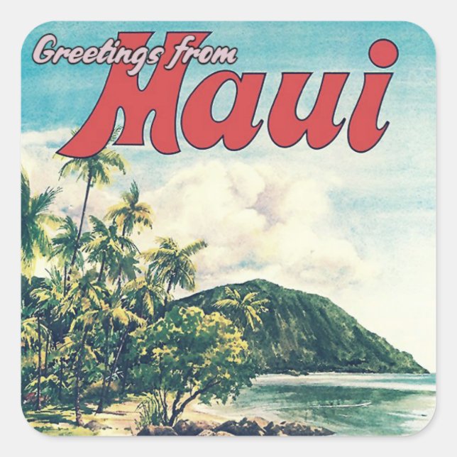 Sticker Carré Salutations de Maui, Hawaii    (Devant)