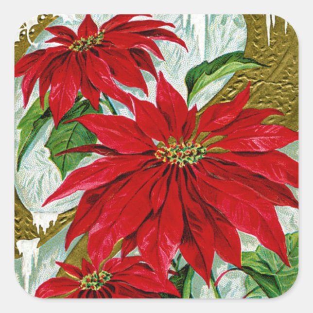 Sticker Carré Salutations de Noël Pointsettia (Devant)