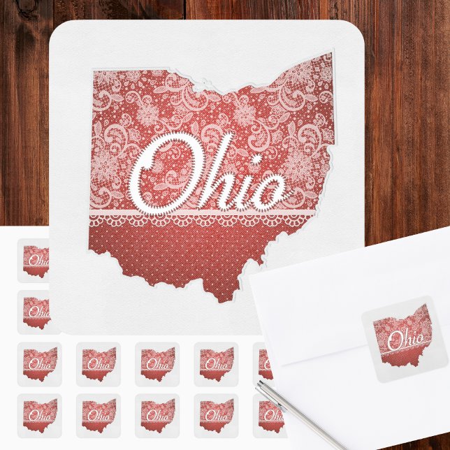 Sticker Carré Salutations de Ohio Stitted Look (Merry Christmas from Ohio! Seal your holiday greetings or decorate packages with these Ohio stickers)