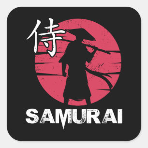 Sticker Carré Samouraï Japonais En Casquette Bushido Lever Solei
