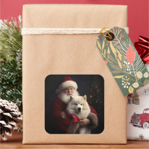 Sticker Carré Samoyé Avec Noël Festif Du Père Noël