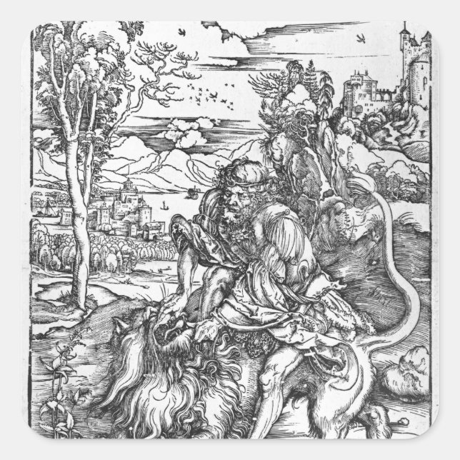 Sticker Carré Samson tuant le lion, vers 1496-98 (Devant)