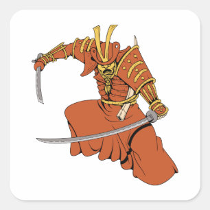 Sticker Carré Samurai 6 ~ Ninjas Martial Arts Guerrier Imaginair