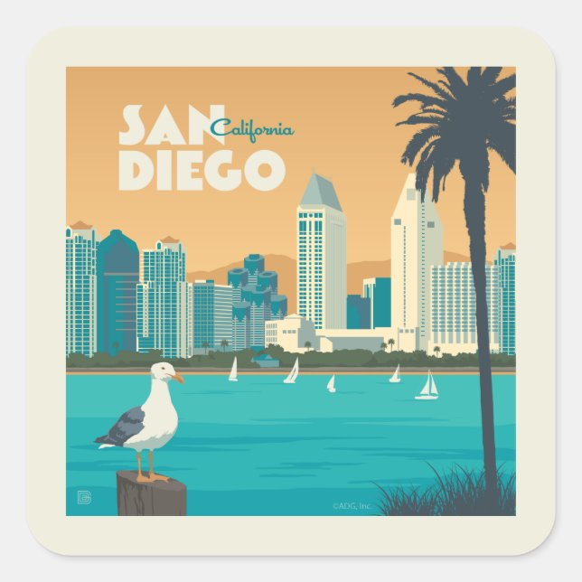 Sticker Carré San Diego, Californie (Devant)