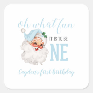 Sticker Carré Santa Bleu pour Premier Anniversaire de Noël