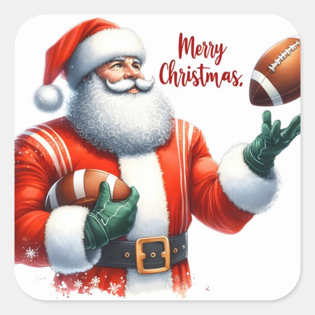 Sticker Carré Santa Celebrates Christmas With Football (Devant)