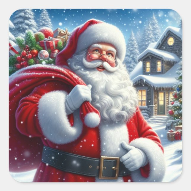 Sticker Carré Santa Claus ("Snowflakes falling, Santa Calling")