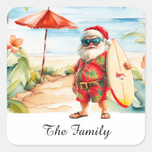 Sticker Carré SANTA CLAUS à Hawaii Beach pour Noël