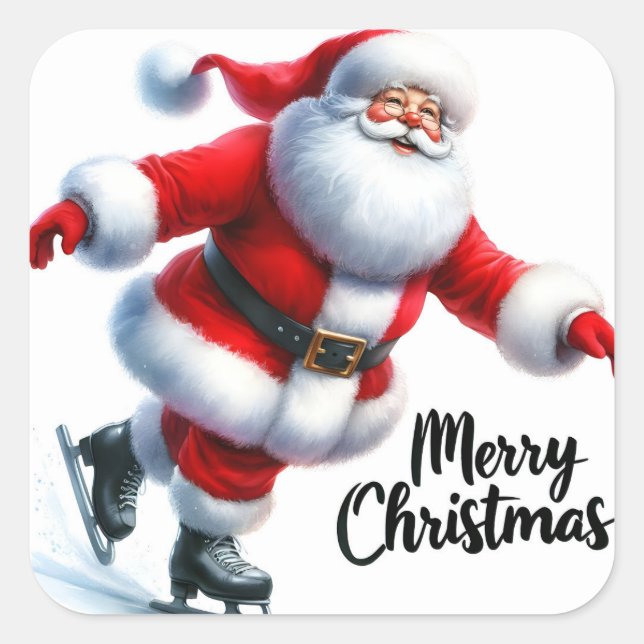 Sticker Carré Santa Claus Enjoys Ice Skating During the Holidays (Devant)