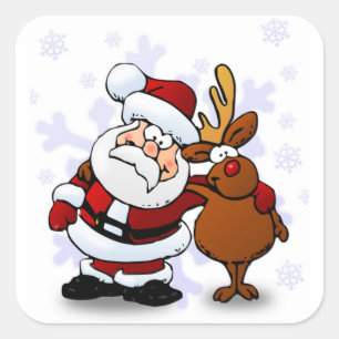 STICKER CARRÉ SANTA CLAUS ET RUDOLPH
