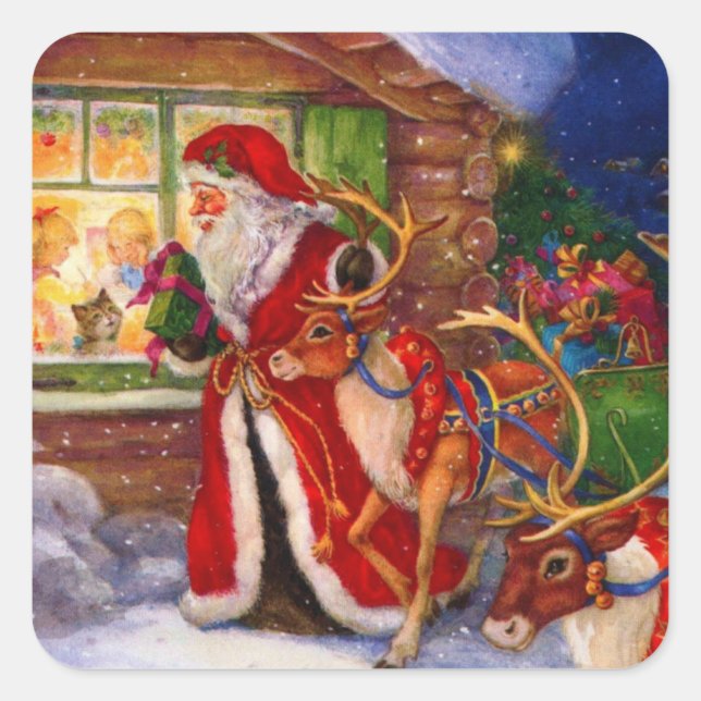 Sticker Carré Santa claus et rudolph (Devant)