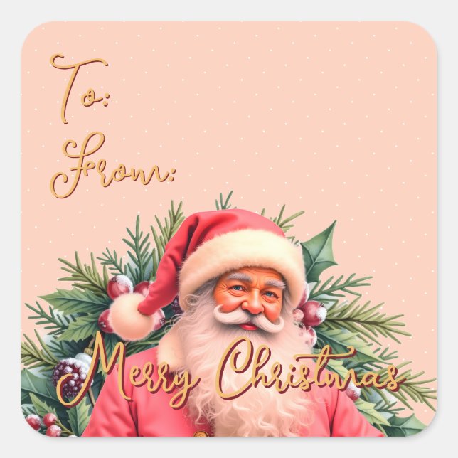 Sticker Carré Santa Claus Pink Elegant (Devant)