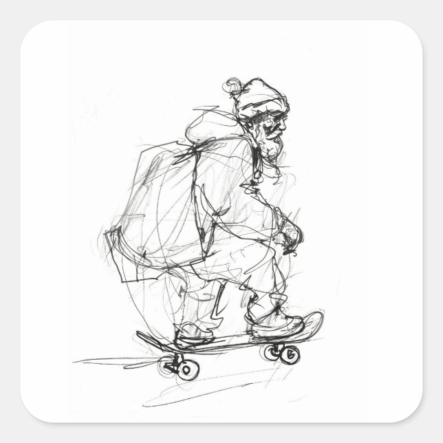 Sticker Carré Santa Claus Skateboard avec présentants (Devant)