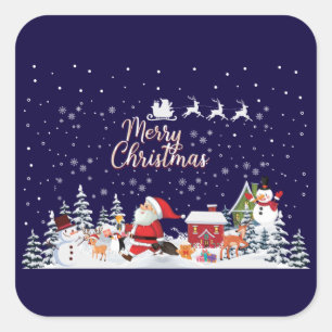 Sticker Carré Santa Claus, Snowman Merry Christmas Holiday