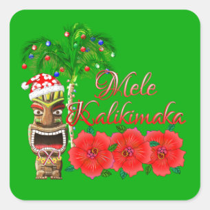 Sticker Carré Santa Claus Tiki Mele Kalikimaka
