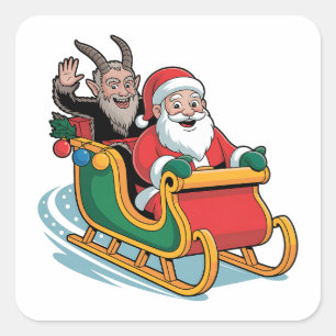 Sticker Carré Santa et Krampus Evil Dark Noël Horreur Xmas