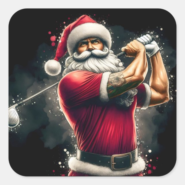Sticker Carré Santa Golfing in Festive Clothes (Devant)