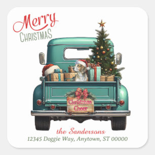 Sticker Carré Santa Hat Beagle Chien Retro Camion Noël