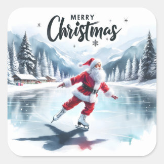 Sticker Carré Santa Ice Skating in Winter Wonderland