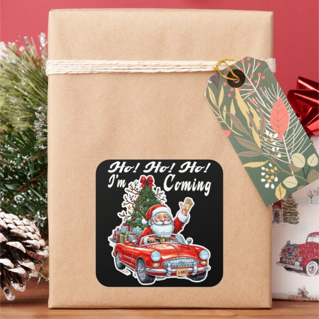 Sticker Carré Santa Red Car Black Background (vacances)