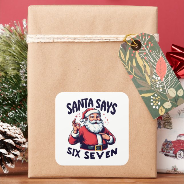 Sticker Carré Santa Says Six Seven White (vacances)