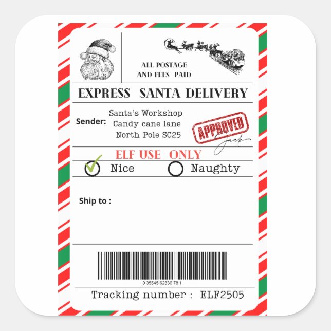 Sticker Carré Santa shipping label (Devant)