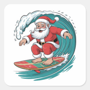 Sticker Carré Santa Surfant Noël Surf X-mas Festif Vacances