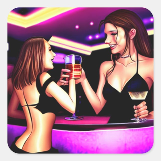 Sticker Carré Santé | Deux femmes Toasts (Devant)
