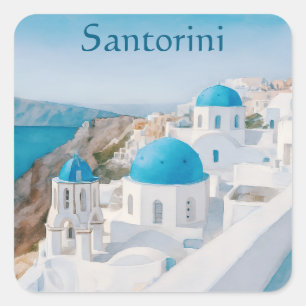 Sticker Carré Santorin, village grec aux dômes bleus