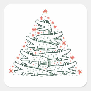Sticker Carré Sapin de Noël Alligator Drôle Crocodile Floride 