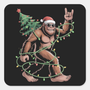 Sticker Carré Sapin de Noël Bigfoot Lumières Santa Sasquatch